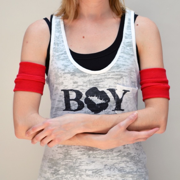 Cotton Arm Bands Red Rollerderby Cuffs Costume Gloves Wraps Bicep Ninja Cosplay - Picture 2 of 2